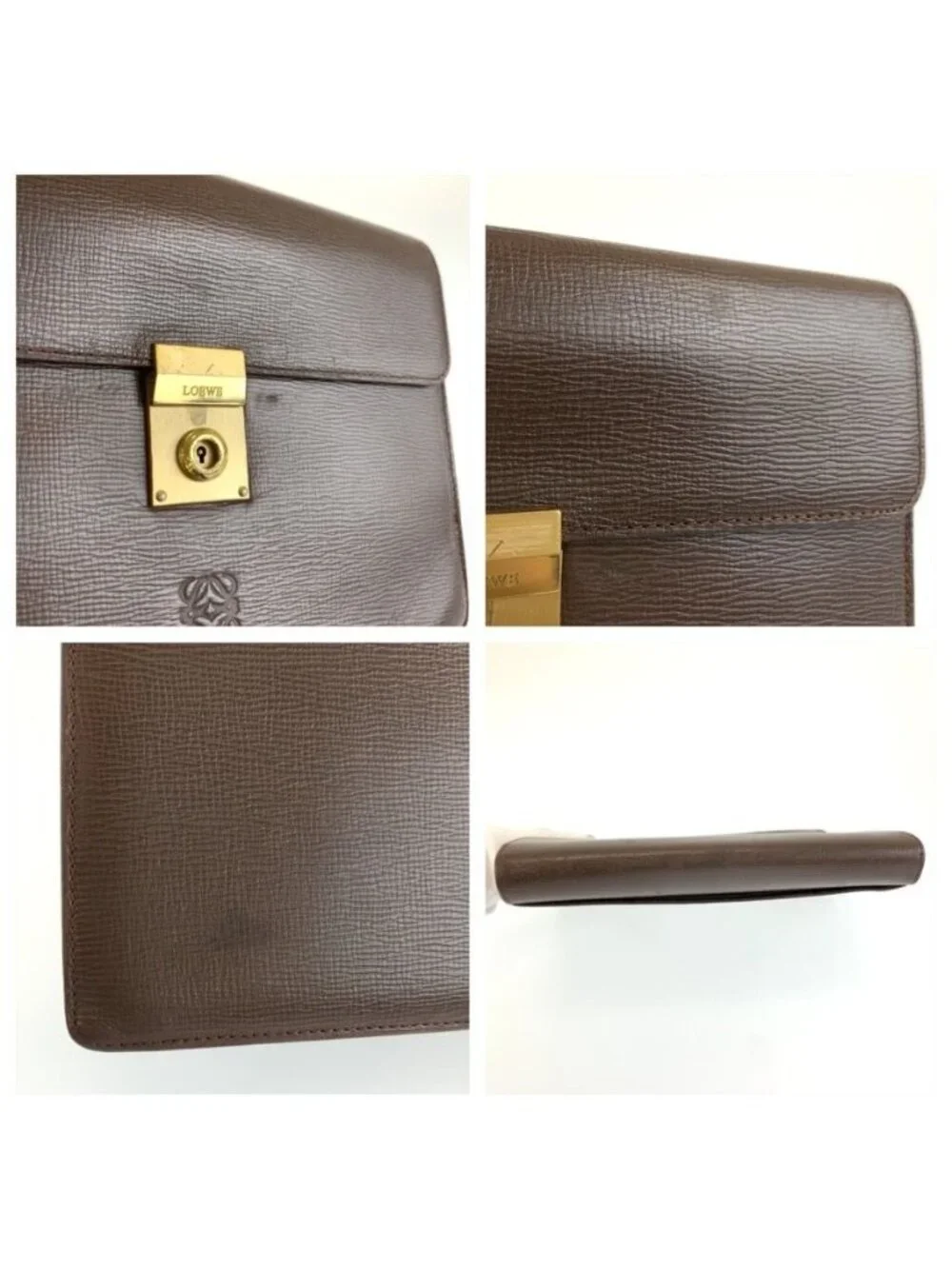 Loewe Anagram Brown Gold Leather Clutch